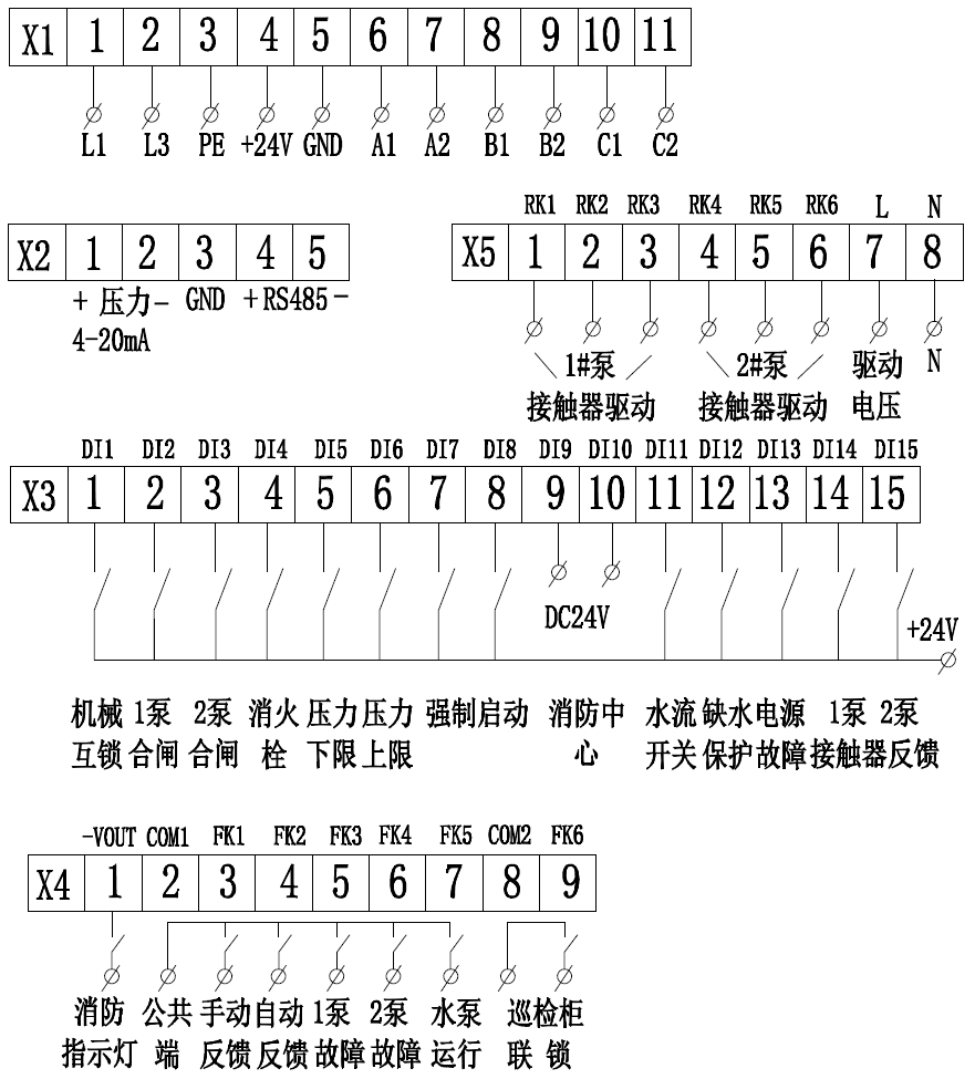 消防泵控制器GYXF3100-2XP接線圖